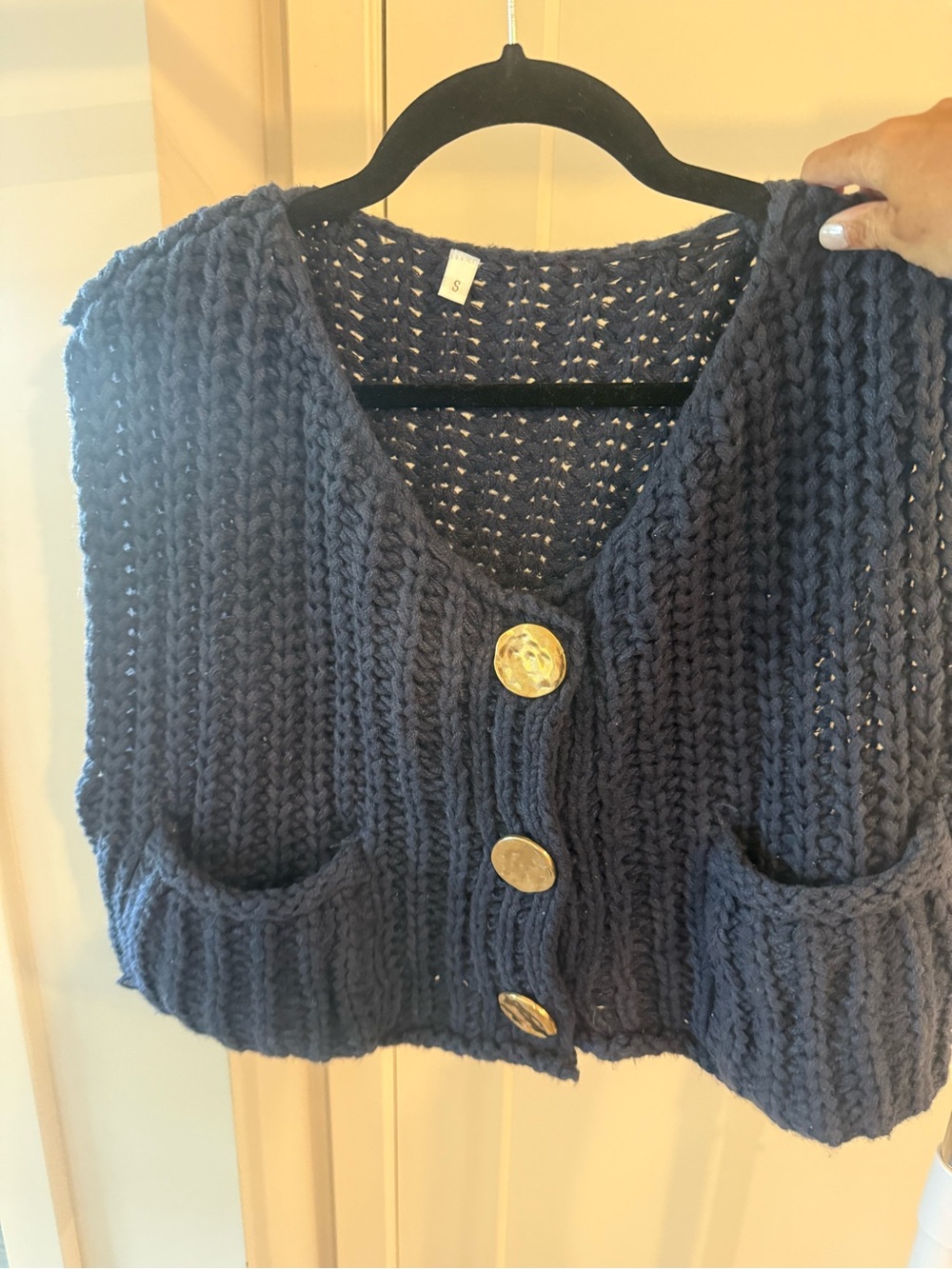 Chunky Navy Knit Button-Front Sweater Vest